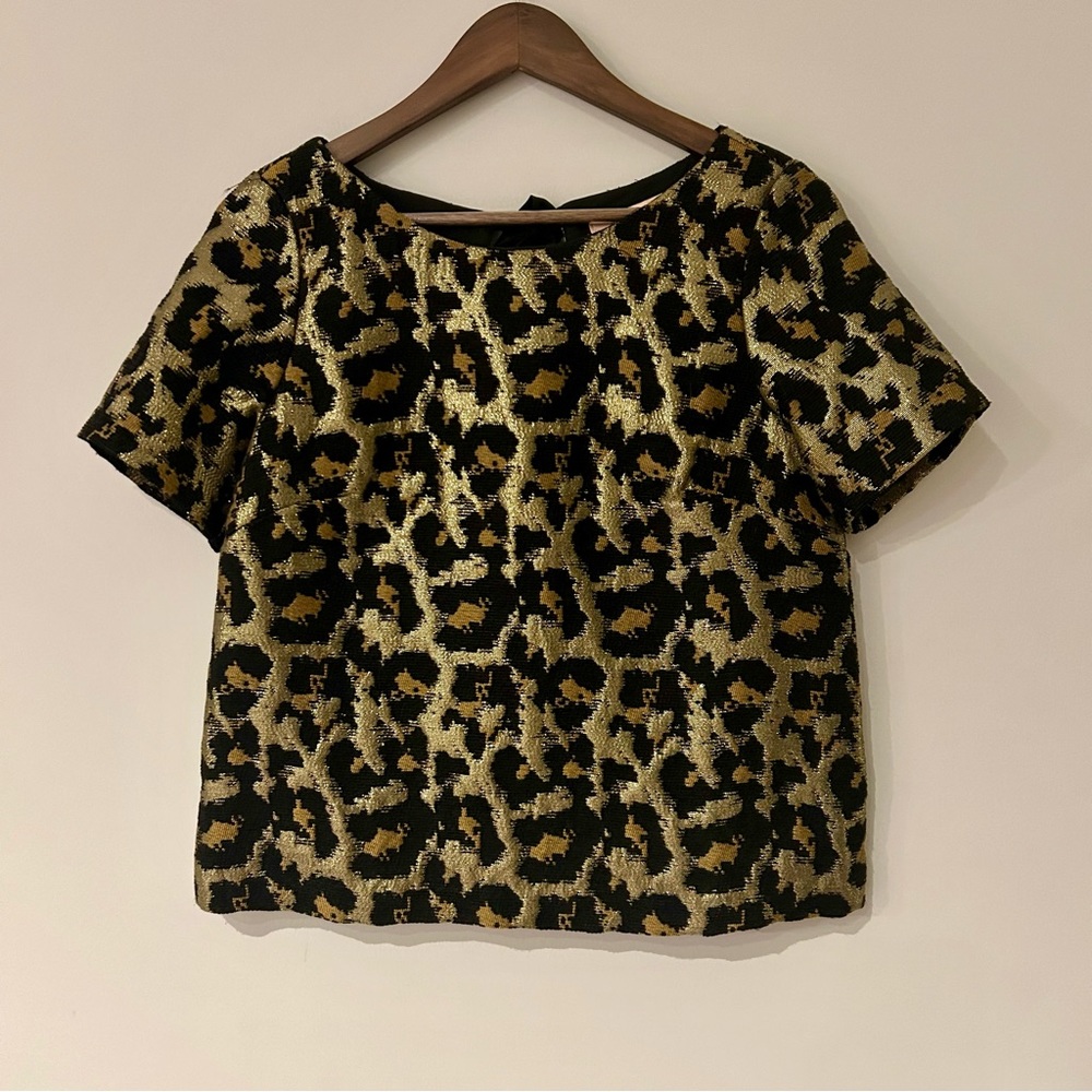 Anthropologie - Hutch metallic gold leopard top